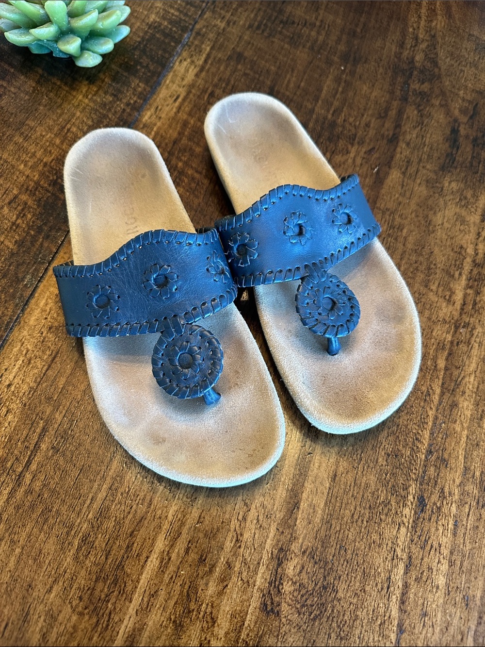 Jack Rogers | Jacks Comfort Sandals Navy Blue Leather Slides, Size 7.5